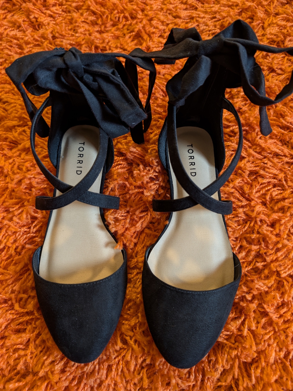 Torrid Black Suede-Look Ankle Tie Pointed Flats